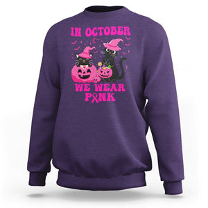 Breast Cancer Cat Sweatshirt In October We Wear Pink Black Cat Halloween Breast Cancer Awareness TS02 Purple Printyourwear