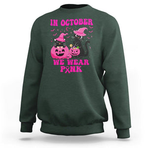 Breast Cancer Cat Sweatshirt In October We Wear Pink Black Cat Halloween Breast Cancer Awareness TS02 Dark Forest Green Printyourwear