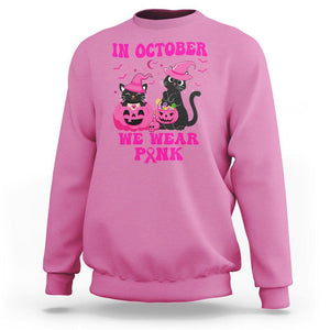 Breast Cancer Cat Sweatshirt In October We Wear Pink Black Cat Halloween Breast Cancer Awareness TS02 Azalea Printyourwear