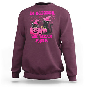 Breast Cancer Cat Sweatshirt In October We Wear Pink Black Cat Halloween Breast Cancer Awareness TS02 Maroon Printyourwear
