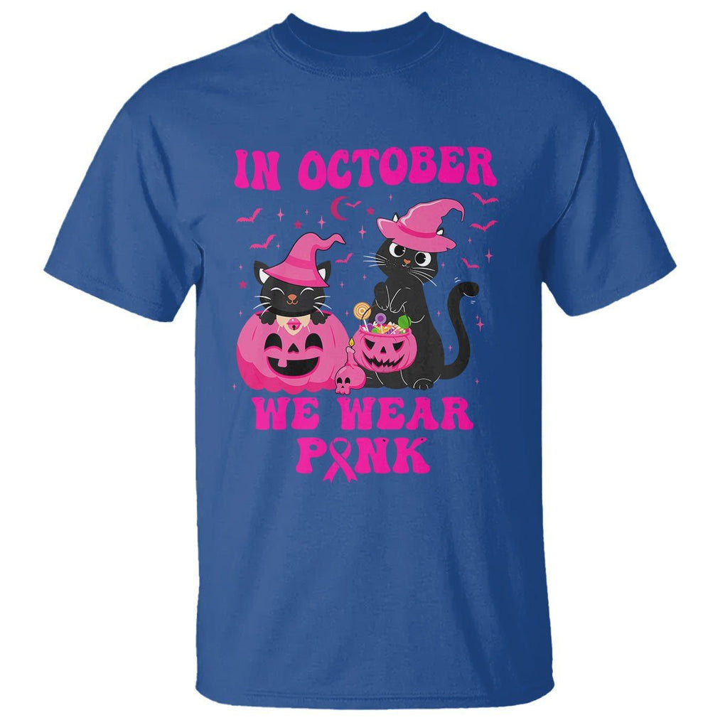 Breast Cancer Cat T Shirt In October We Wear Pink Black Cat Halloween Breast Cancer Awareness TS02 Royal Blue Printyourwear