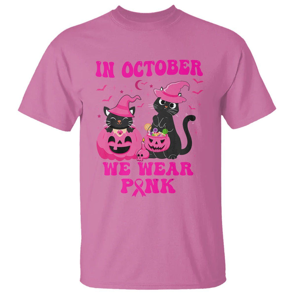 Breast Cancer Cat T Shirt In October We Wear Pink Black Cat Halloween Breast Cancer Awareness TS02 Azalea Printyourwear