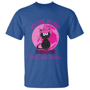 Breast Cancer Cat T Shirt It's Fine I'm Fine Everything's Fine Black Cat Breast Cancer Warrior TS02 Royal Blue Printyourwear