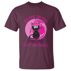 Breast Cancer Cat T Shirt It's Fine I'm Fine Everything's Fine Black Cat Breast Cancer Warrior TS02 Maroon Printyourwear