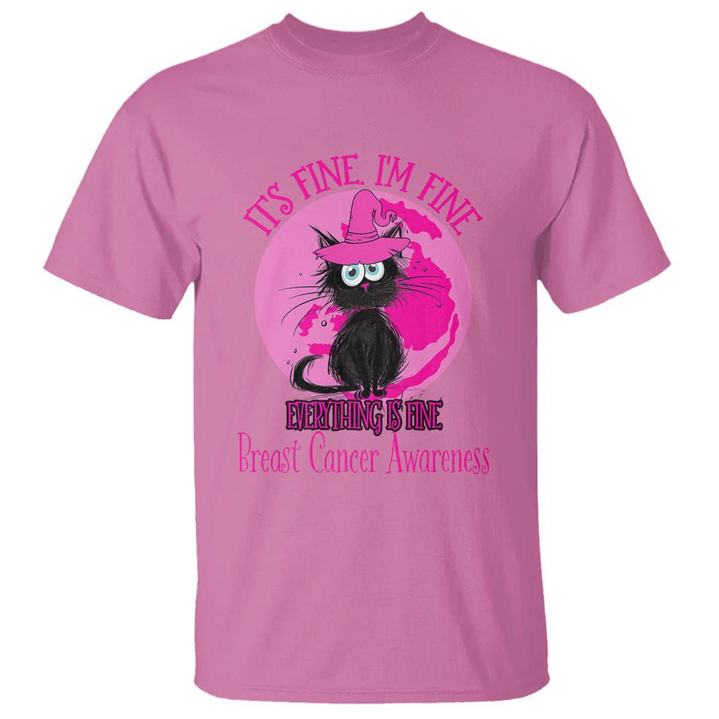 Breast Cancer Cat T Shirt It's Fine I'm Fine Everything's Fine Black Cat Breast Cancer Warrior TS02 Azalea Printyourwear