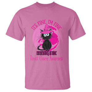Breast Cancer Cat T Shirt It's Fine I'm Fine Everything's Fine Black Cat Breast Cancer Warrior TS02 Azalea Printyourwear