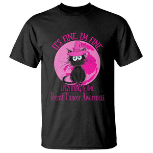 Breast Cancer Cat T Shirt It's Fine I'm Fine Everything's Fine Black Cat Breast Cancer Warrior TS02 Black Printyourwear