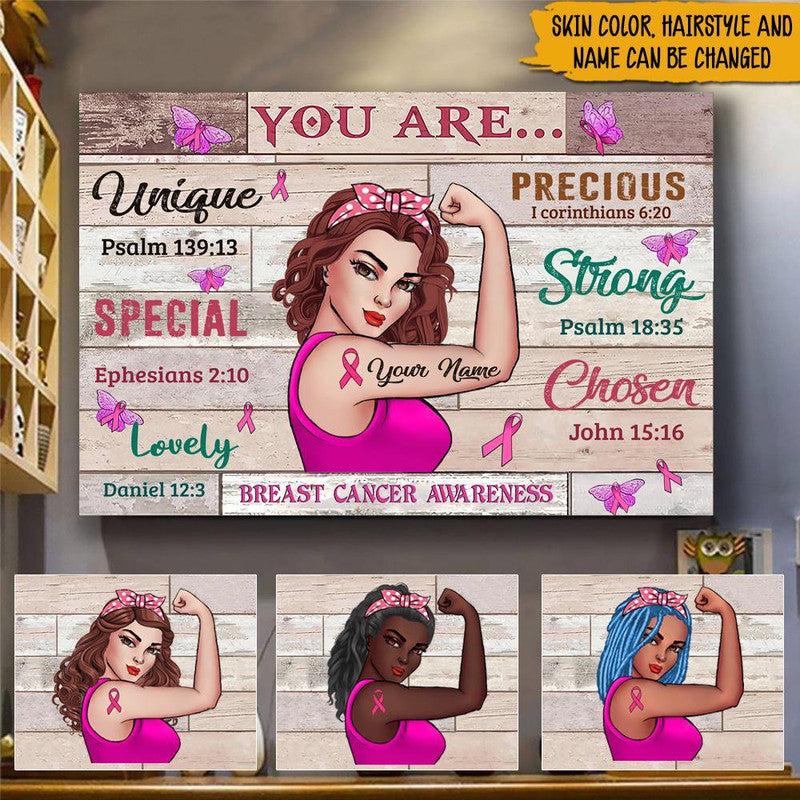 Personalized Breast Cancer Awareness Month Poster You Are Strong Gift Pink Warrior CTM Canvas Custom - Printyourwear