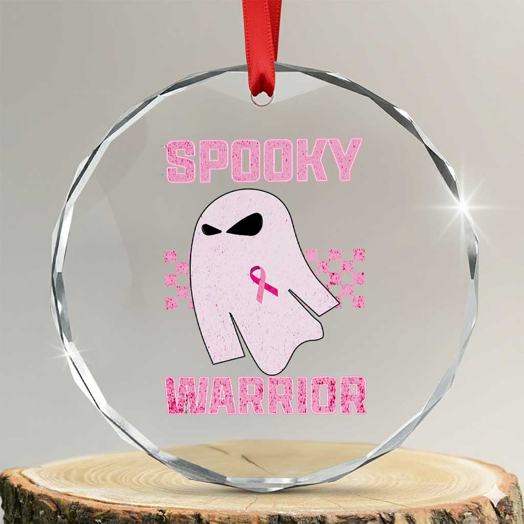 Breast Cancer Halloween Crystal Glass Ornament Ghost Wear Pink Ribbon Spooky Warrior TS10 Transparent Glass 3'' Circle Print Your Wear