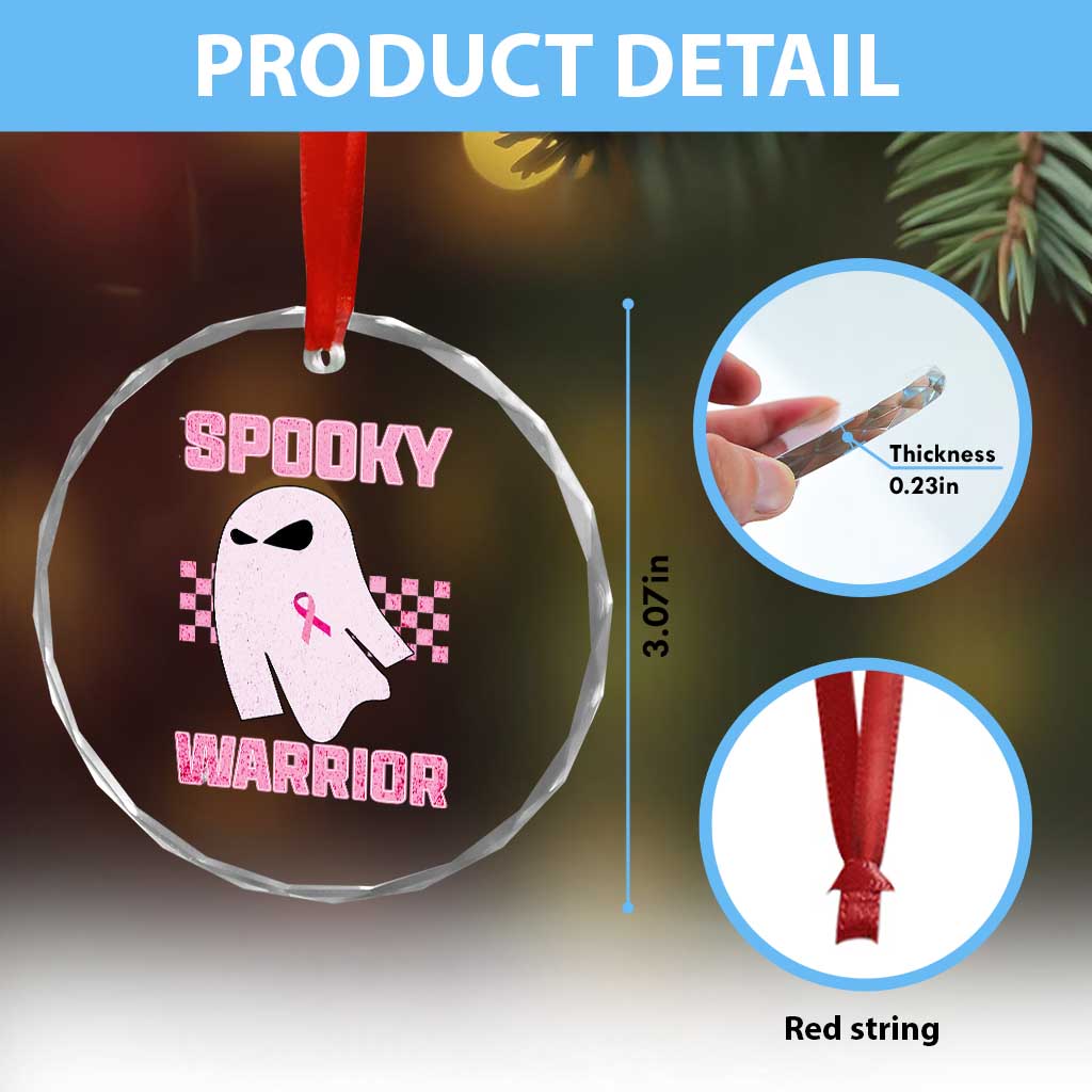Breast Cancer Halloween Crystal Glass Ornament Ghost Wear Pink Ribbon Spooky Warrior TS10 Print Your Wear