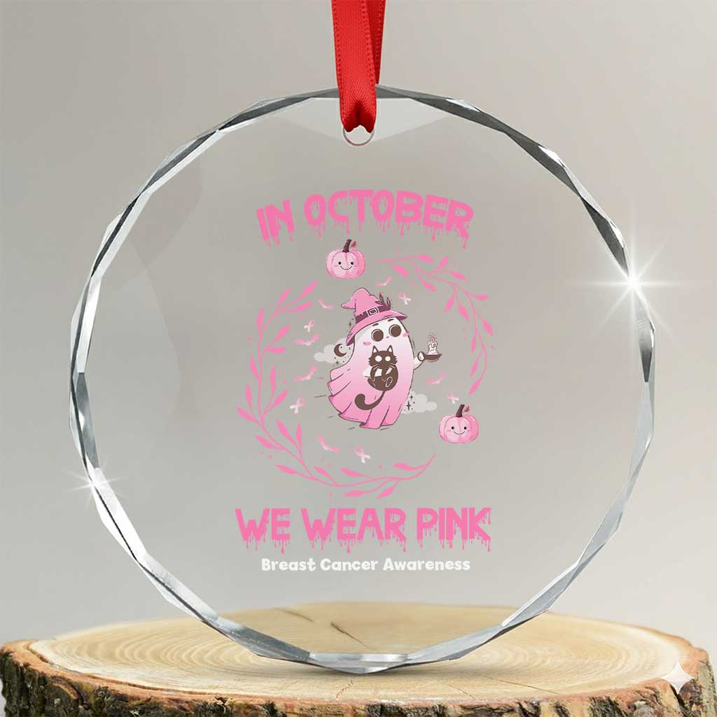 Breast Cancer Halloween Crystal Glass Ornament In October Ghost Wear Pink Black Cat TS10 Transparent Glass 3'' Circle Print Your Wear