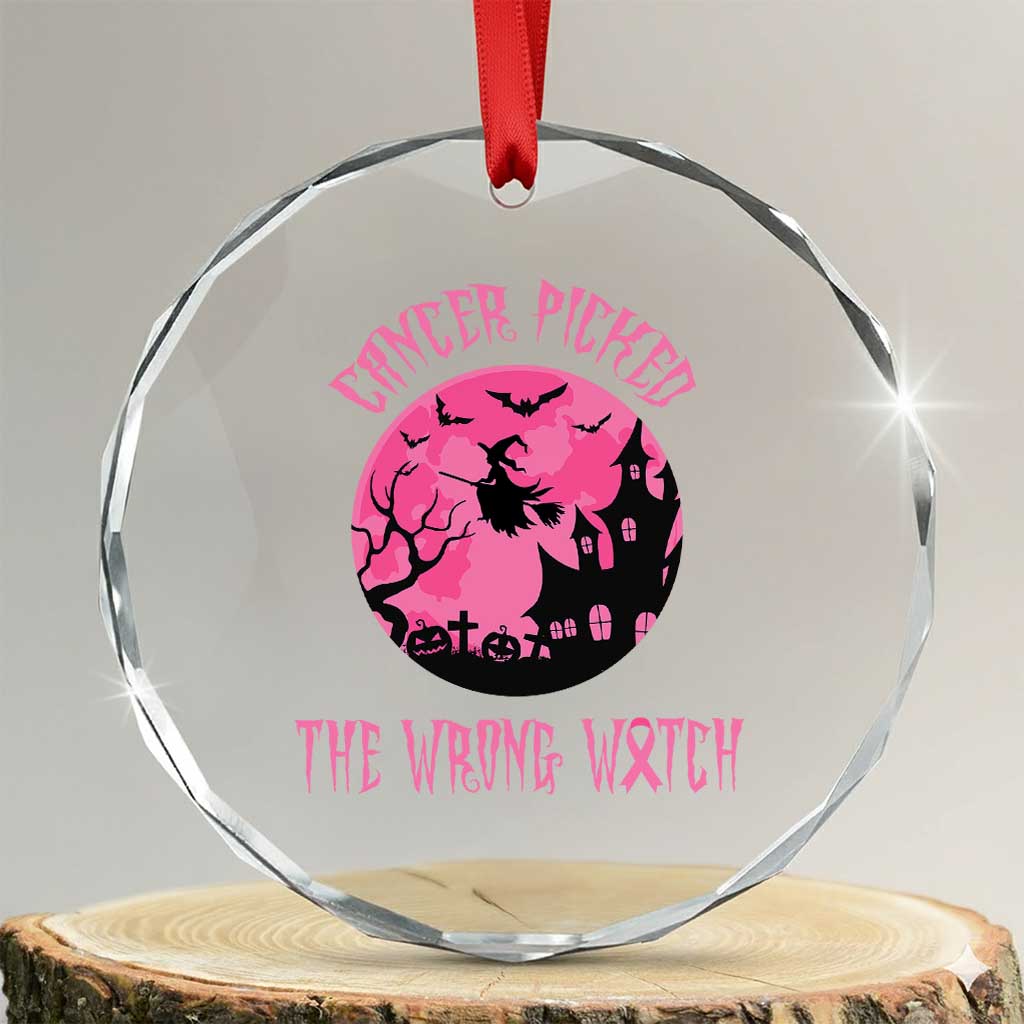 Breast Cancer Halloween Crystal Glass Ornament In October We Wear Pink Witch TS10 Transparent Glass 3'' Circle Print Your Wear