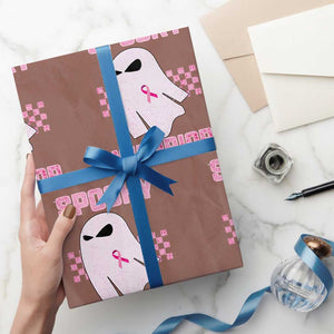 Breast Cancer Halloween Wrapping Paper Roll Ghost Wear Pink Ribbon Spooky Warrior TS10 Mocha Print Your Wear