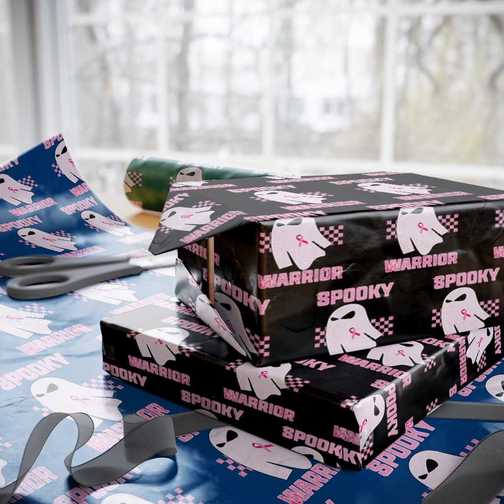 Breast Cancer Halloween Wrapping Paper Roll Ghost Wear Pink Ribbon Spooky Warrior TS10 Black Print Your Wear