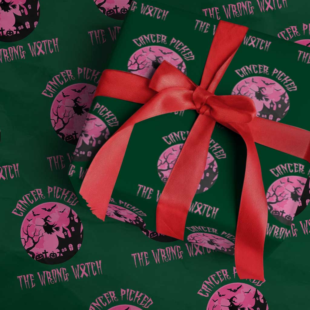 Breast Cancer Halloween Wrapping Paper Roll In October We Wear Pink Witch TS10 Green Print Your Wear
