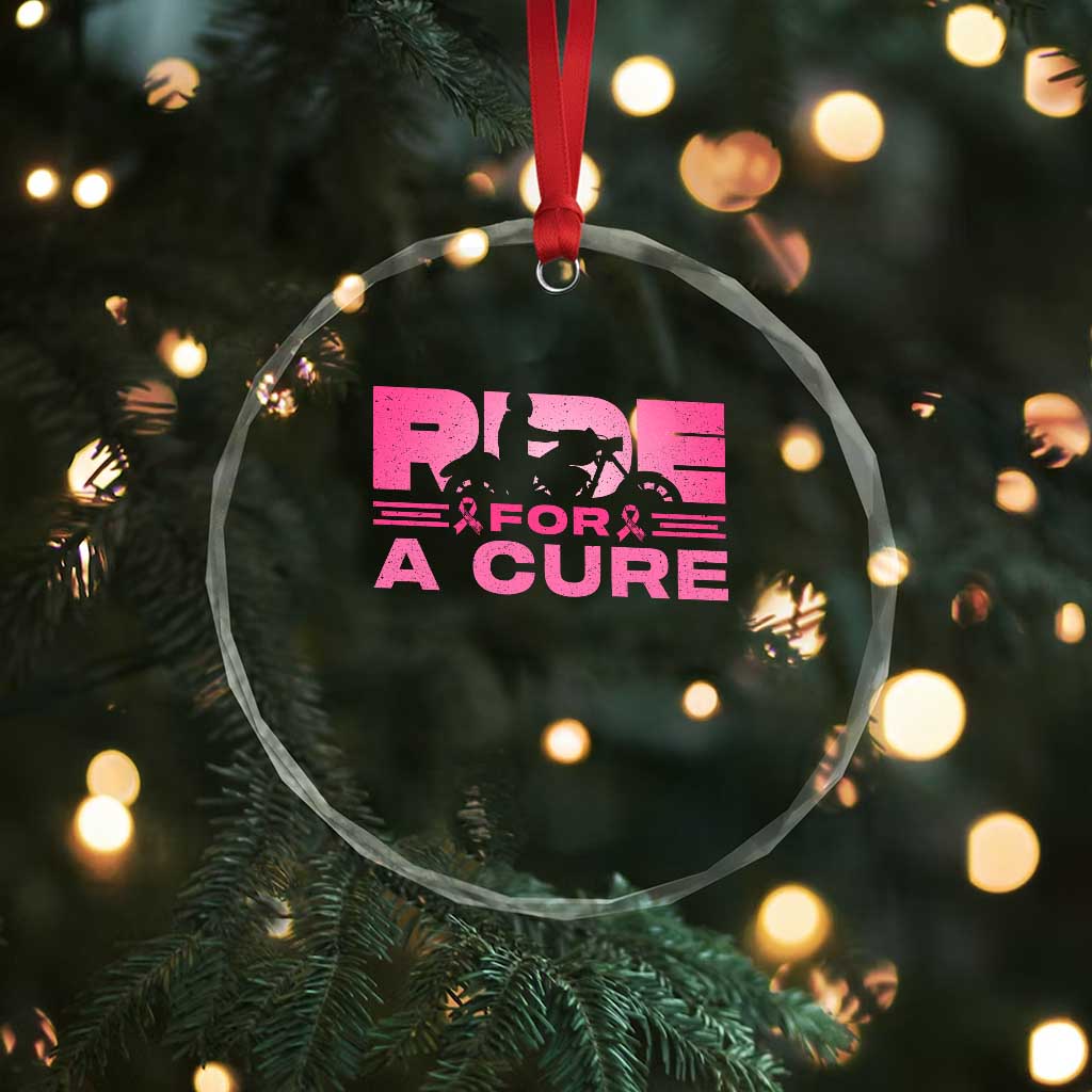 Breast Cancer Motorcycle Crystal Glass Ornament Pink Ribbon Ride For A Cure TS10 Print Your Wear