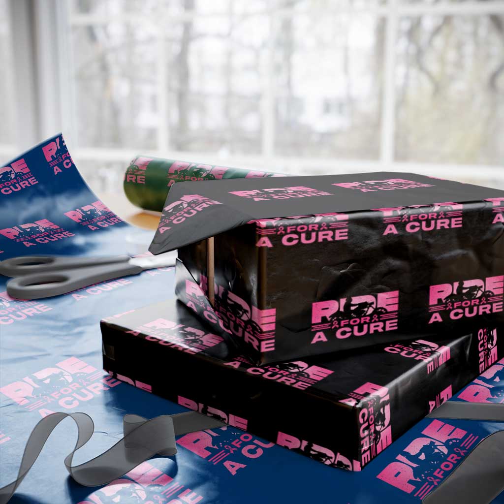 Breast Cancer Motorcycle Wrapping Paper Roll Pink Ribbon Ride For A Cure TS10 Black Print Your Wear