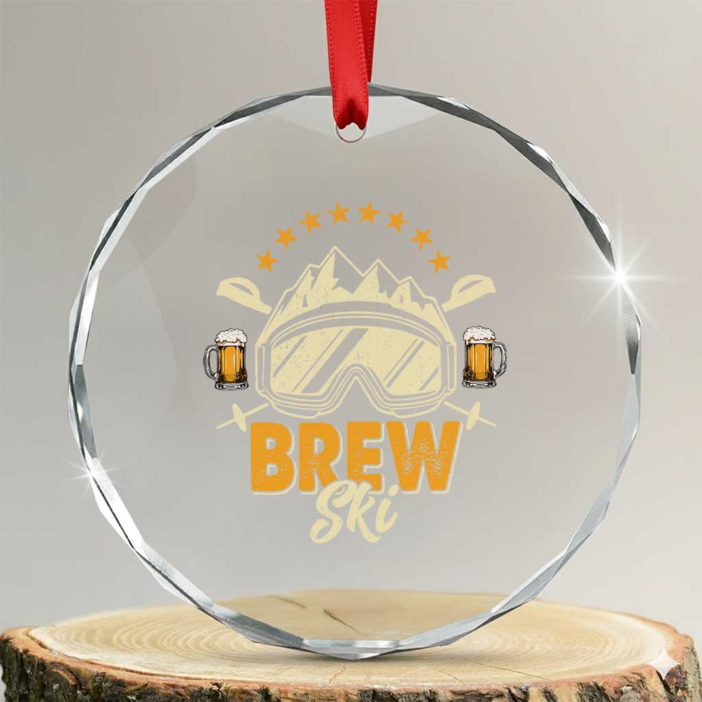Brewski Skiing Beer Crystal Glass Ornament Funny Skiing Skier Ski Vacation TS11 Transparent Glass 3'' Circle Print Your Wear