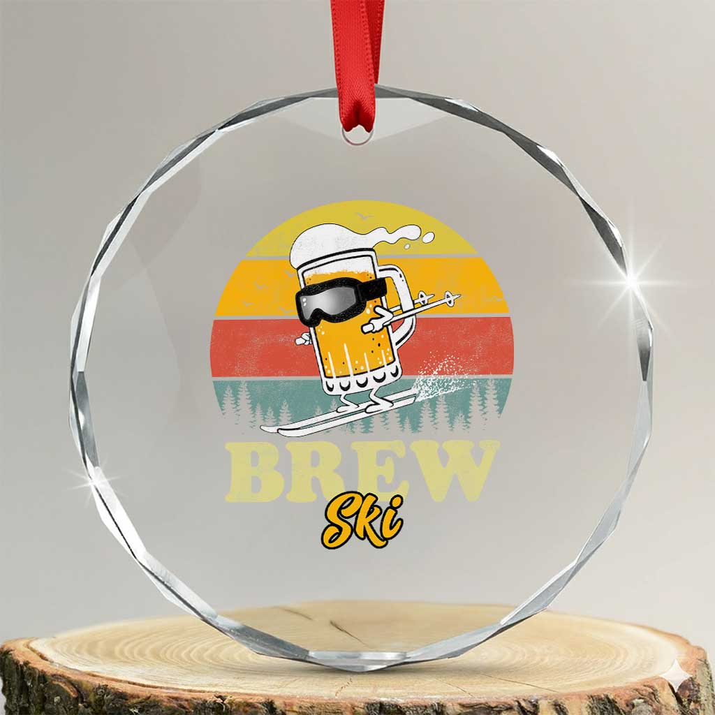 Brewski Skiing Beer Crystal Glass Ornament Funny Skiing Skier Ski Vacation Retro Sunset TS11 Transparent Glass 3'' Circle Print Your Wear