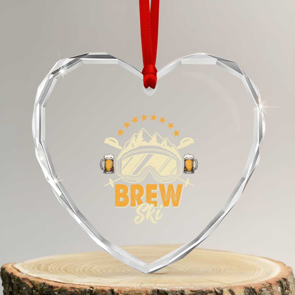 Brewski Skiing Beer Heart Crystal Glass Ornament Funny Skiing Skier Ski Vacation TS11 Transparent Glass 3'' Heart Print Your Wear