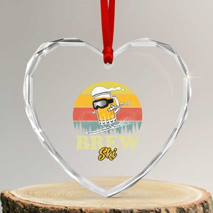 Brewski Skiing Beer Heart Crystal Glass Ornament Funny Skiing Skier Ski Vacation Retro Sunset TS11 Transparent Glass 3'' Heart Print Your Wear