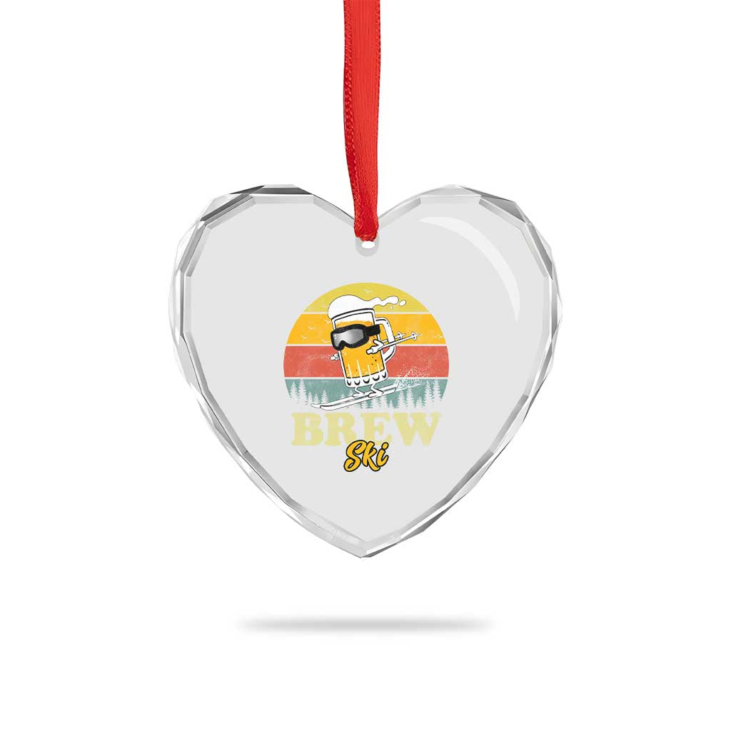 Brewski Skiing Beer Heart Crystal Glass Ornament Funny Skiing Skier Ski Vacation Retro Sunset TS11 Print Your Wear