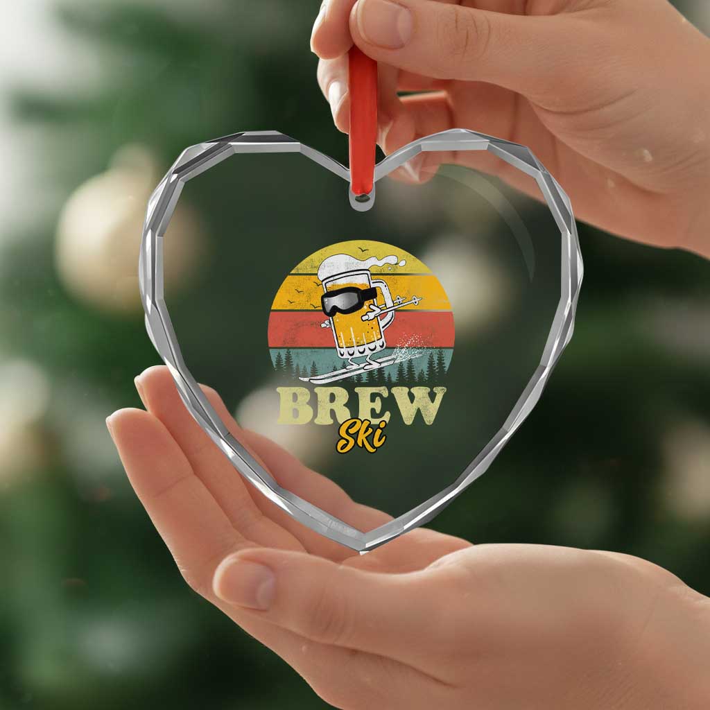 Brewski Skiing Beer Heart Crystal Glass Ornament Funny Skiing Skier Ski Vacation Retro Sunset TS11 Print Your Wear