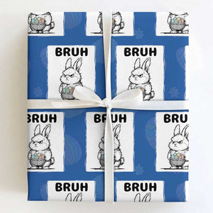 Bruh Angry Easter Bunny with Eggs Basket Wrapping Paper Roll Funny Rabbit Meme Humor Graphic Gift TS02 Royal Blue Print Your Wear