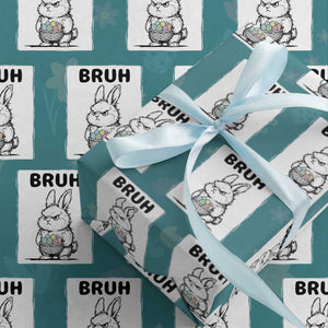 Bruh Angry Easter Bunny with Eggs Basket Wrapping Paper Roll Funny Rabbit Meme Humor Graphic Gift TS02 Teal Print Your Wear