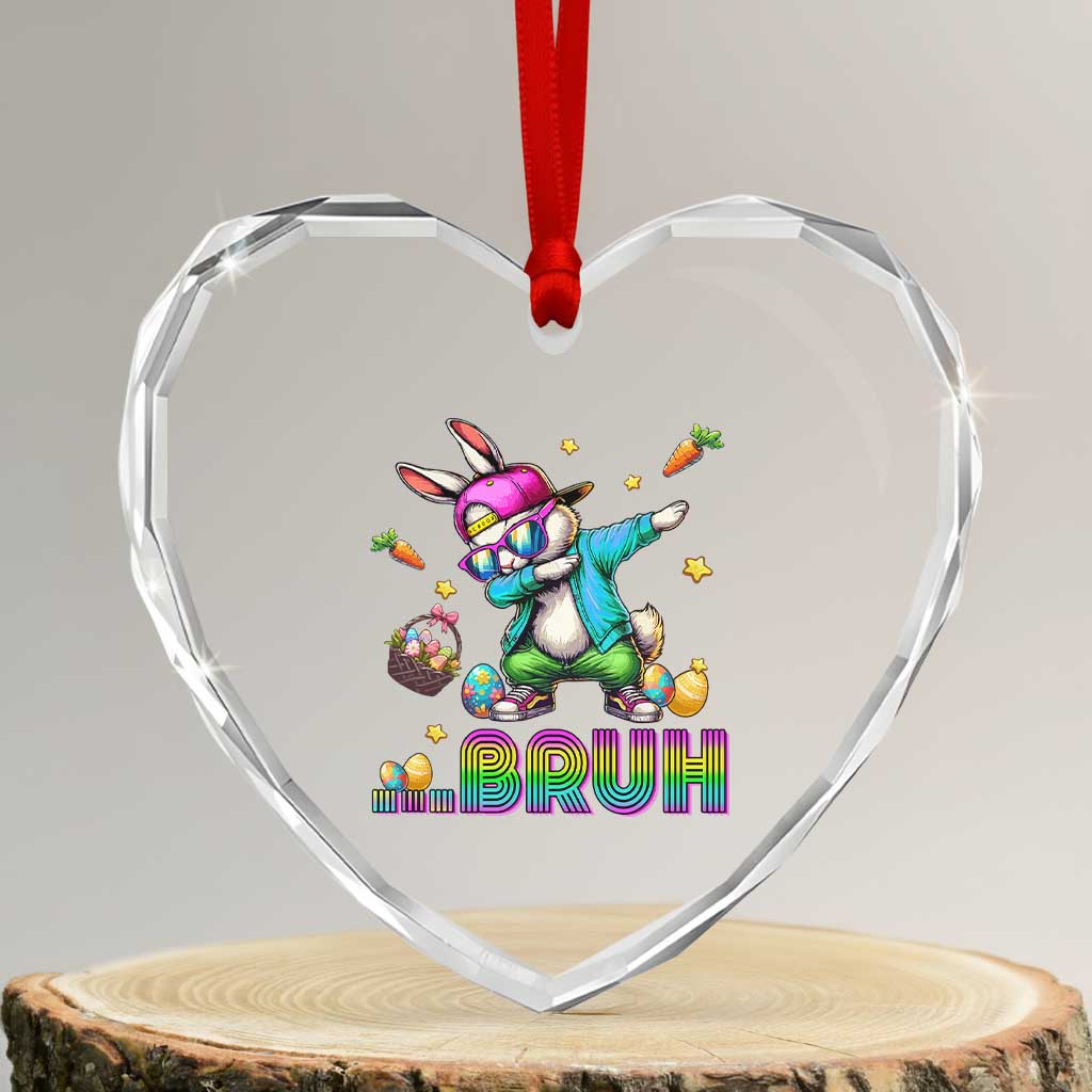 Bruh Dab Bunny Easter Heart Crystal Glass Ornament Funny 80s Retro Vintage Party Cool Rabbit TS10 Transparent Glass 3'' Heart Print Your Wear