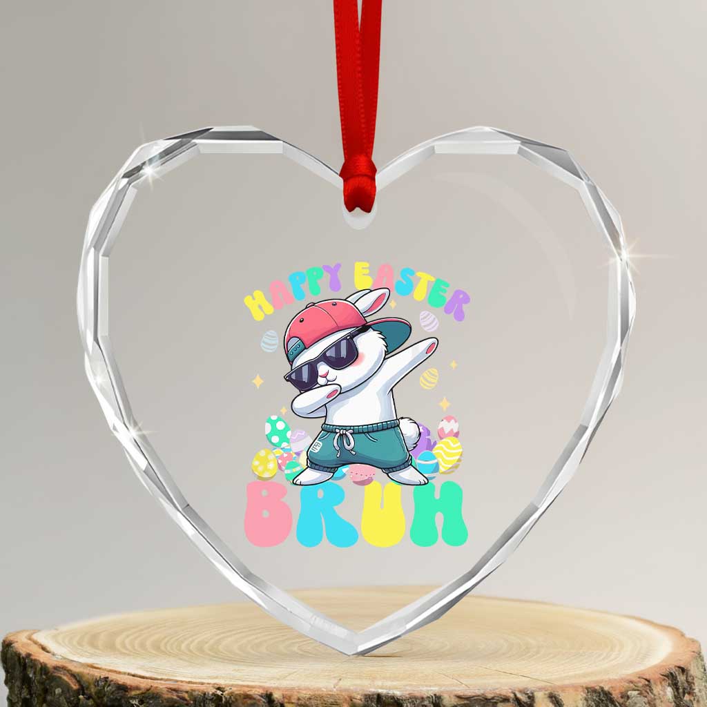 Bruh Easter Heart Crystal Glass Ornament Funny Bunny Dab Rabbit Dance TS10 Transparent Glass 3'' Heart Print Your Wear