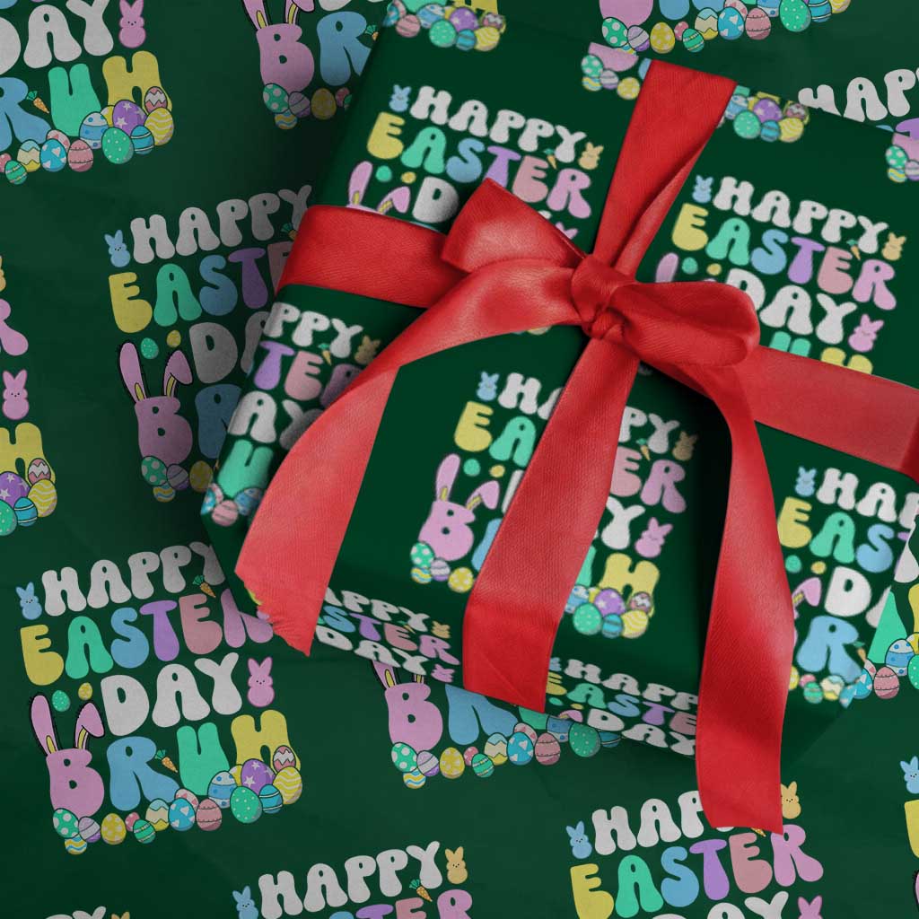 Bruh Easter Wrapping Paper Roll Teens Boys Kids Cute Bunny Eggs TS10 Green Print Your Wear