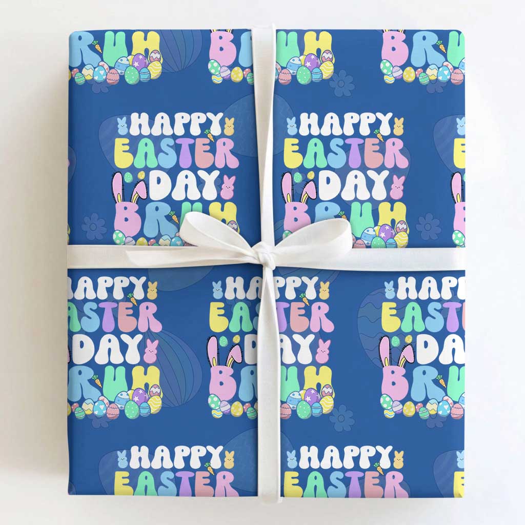 Bruh Easter Wrapping Paper Roll Teens Boys Kids Cute Bunny Eggs TS10 Royal Blue Print Your Wear
