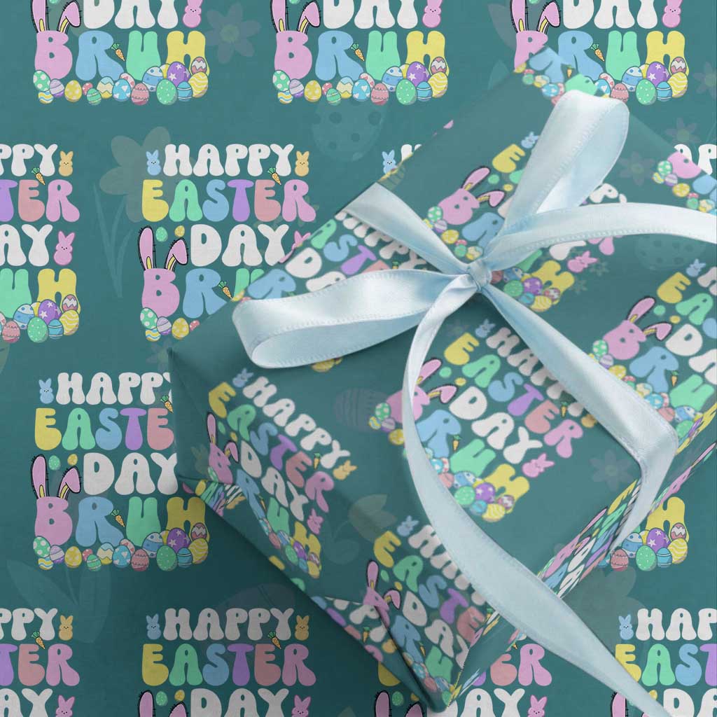 Bruh Easter Wrapping Paper Roll Teens Boys Kids Cute Bunny Eggs TS10 Teal Print Your Wear