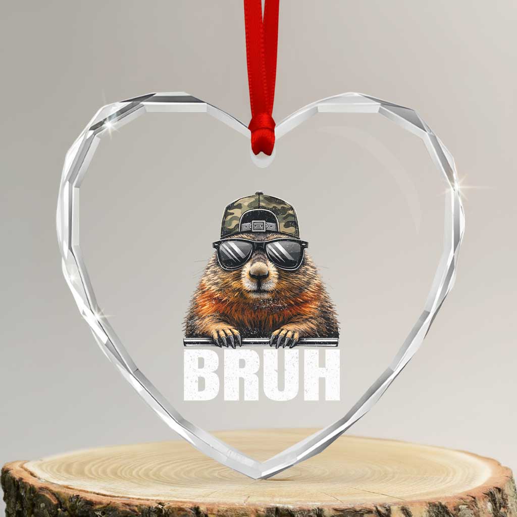 Bruh Groundhog Heart Crystal Glass Ornament Funny Woodchuck Camo Hat Youth Teens Kids Slang TS10 Transparent Glass 3'' Heart Print Your Wear