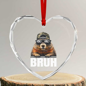 Bruh Groundhog Heart Crystal Glass Ornament Funny Woodchuck Camo Hat Youth Teens Kids Slang TS10 Transparent Glass 3'' Heart Print Your Wear