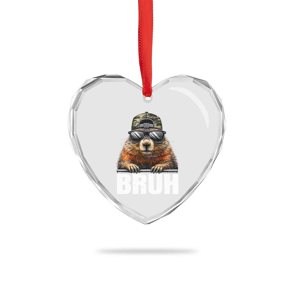 Bruh Groundhog Heart Crystal Glass Ornament Funny Woodchuck Camo Hat Youth Teens Kids Slang TS10 Print Your Wear