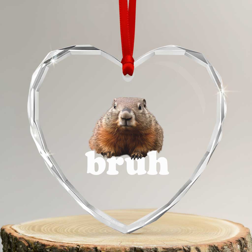 Bruh Groundhog Heart Crystal Glass Ornament Funny Woodchuck Youth Teens Kids Slang TS10 Transparent Glass 3'' Heart Print Your Wear