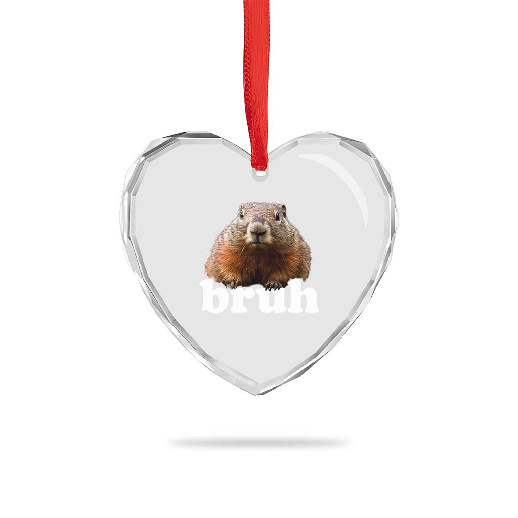 Bruh Groundhog Heart Crystal Glass Ornament Funny Woodchuck Youth Teens Kids Slang TS10 Print Your Wear