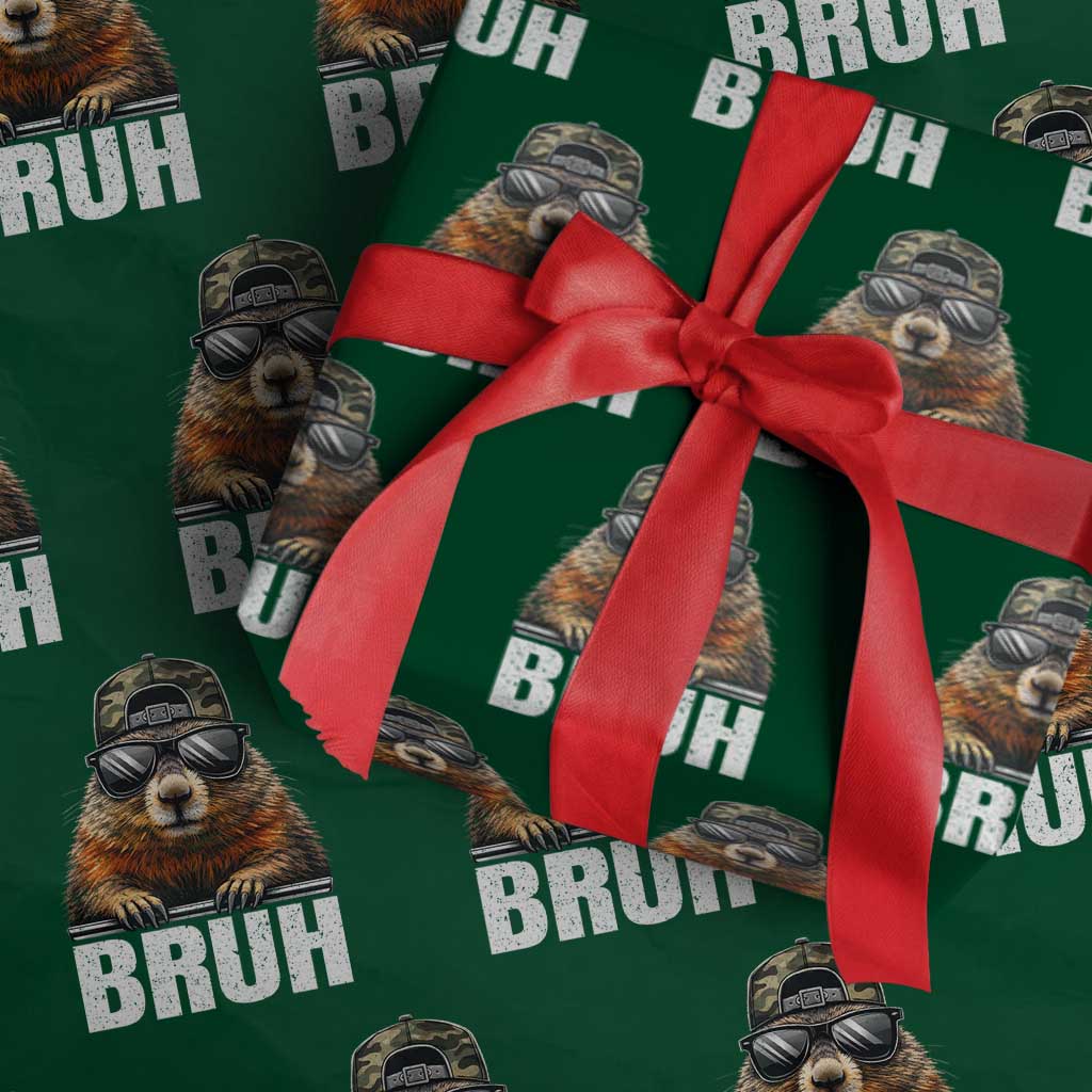 Bruh Groundhog Wrapping Paper Roll Funny Woodchuck Camo Hat Youth Teens Kids Slang TS10 Green Print Your Wear