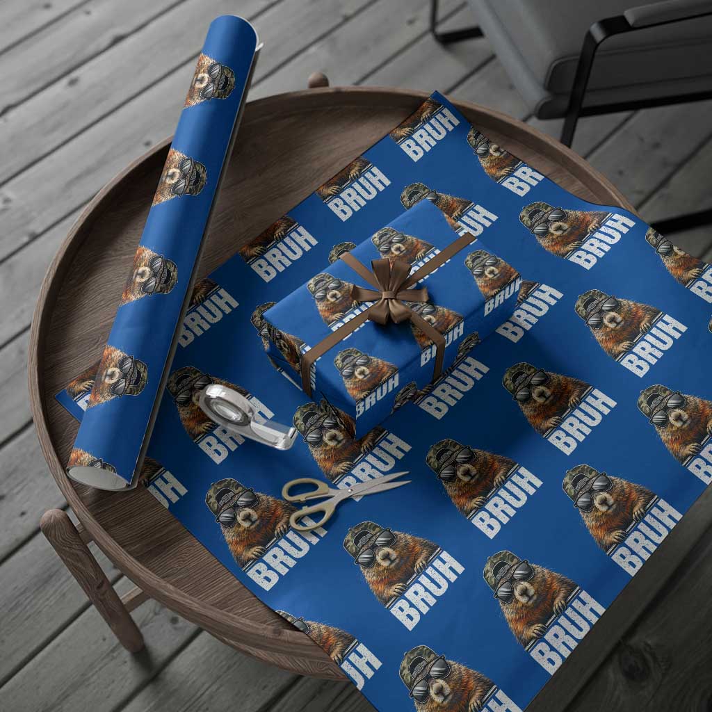 Bruh Groundhog Wrapping Paper Roll Funny Woodchuck Camo Hat Youth Teens Kids Slang TS10 Blue Print Your Wear