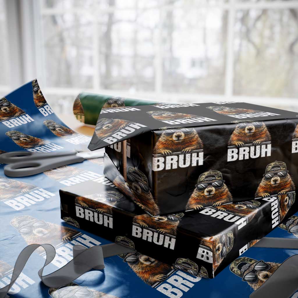 Bruh Groundhog Wrapping Paper Roll Funny Woodchuck Camo Hat Youth Teens Kids Slang TS10 Black Print Your Wear