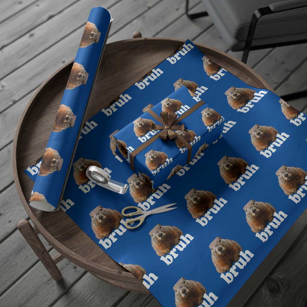 Bruh Groundhog Wrapping Paper Roll Funny Woodchuck Youth Teens Kids Slang TS10 Blue Print Your Wear