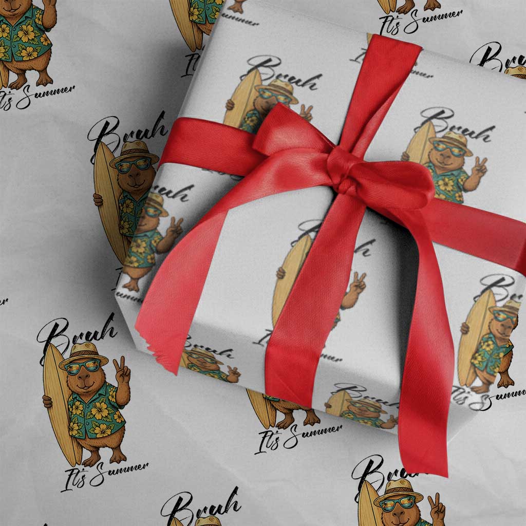 Bruh Its Summer Wrapping Paper Roll Funny Capybara Surfer Beach Vacation Gift TS12 White Print Your Wear