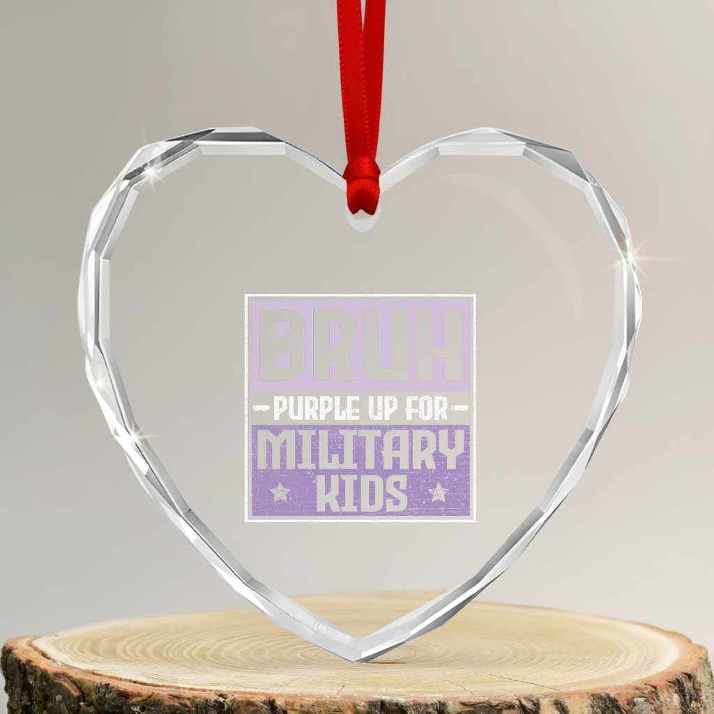 Bruh Purple Up For Military Kids Heart Crystal Glass Ornament Support Military Kids TS10 Transparent Glass 3'' Heart Print Your Wear