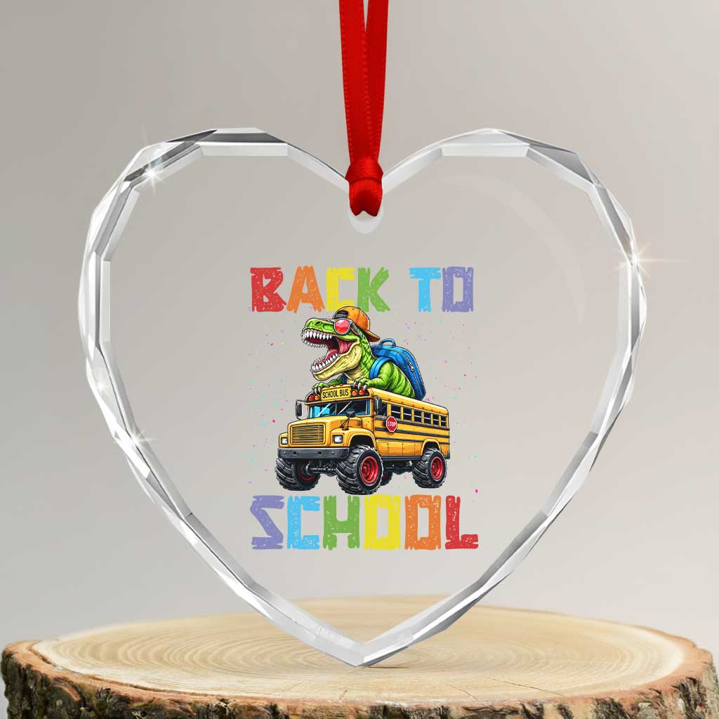 Bruh We Back Heart Crystal Glass Ornament Funny Dinosaur Back To School Dinosaur