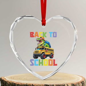 Bruh We Back Heart Crystal Glass Ornament Funny Dinosaur Back To School Dinosaur