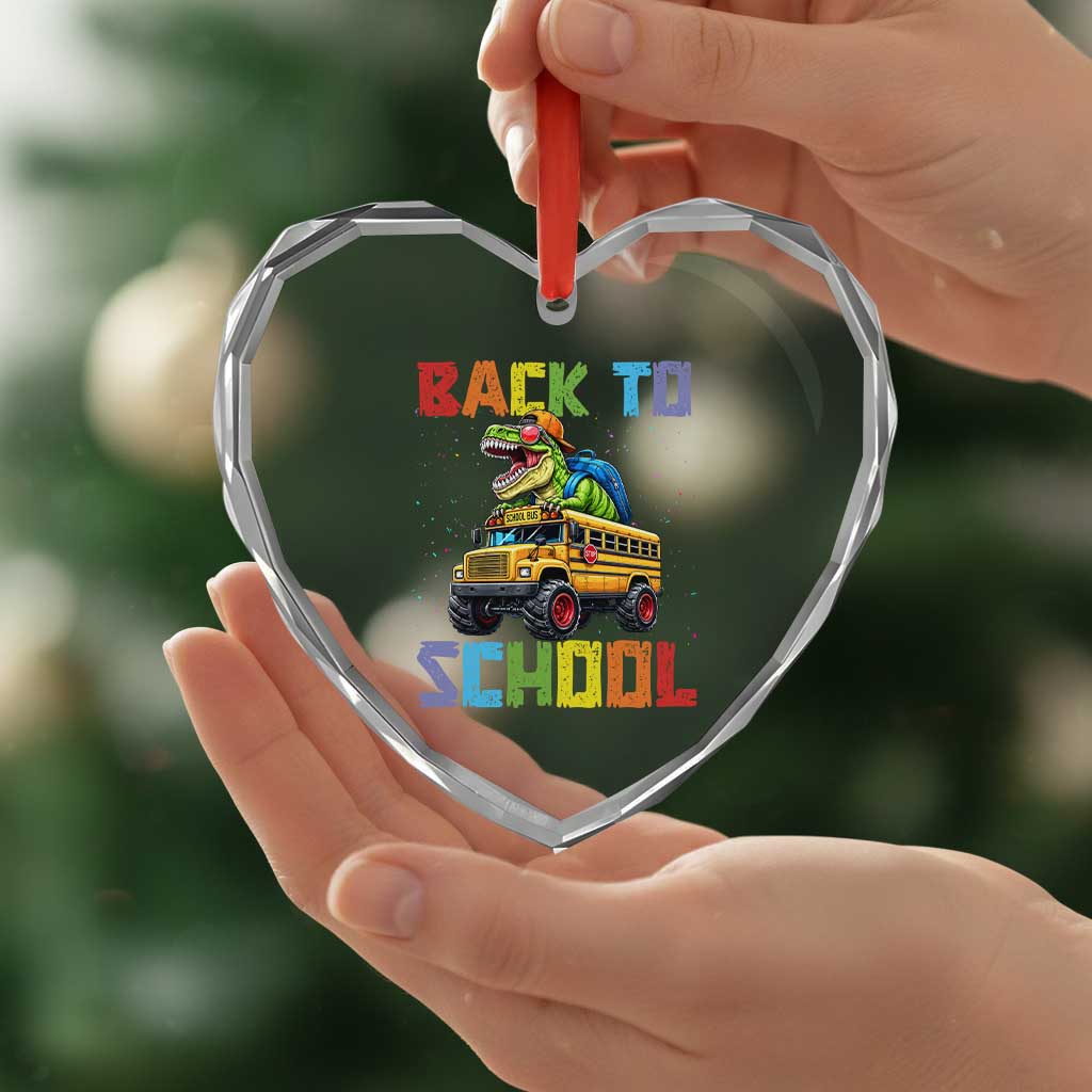 Bruh We Back Heart Crystal Glass Ornament Funny Dinosaur Back To School Dinosaur