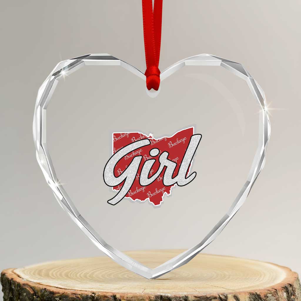 Buckeye Girl Ohio Home State Heart Crystal Glass Ornament TS11 Transparent Glass 3'' Heart Print Your Wear