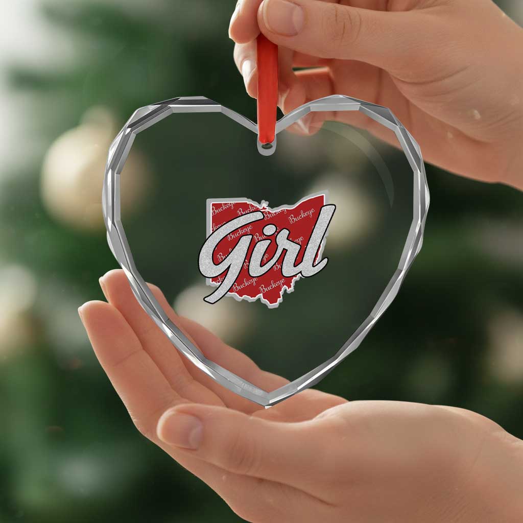 Buckeye Girl Ohio Home State Heart Crystal Glass Ornament TS11 Print Your Wear